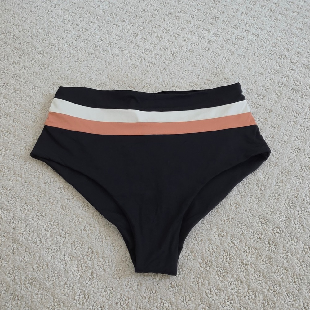 L Space Monica Wise Black Colorblock High Waisted Bikini Bottoms Size L NWT